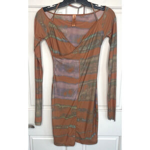 SKIMS Women's Jelly Sheer Bodycon Mini Dress Sz M Body Hugging Tie-Dye